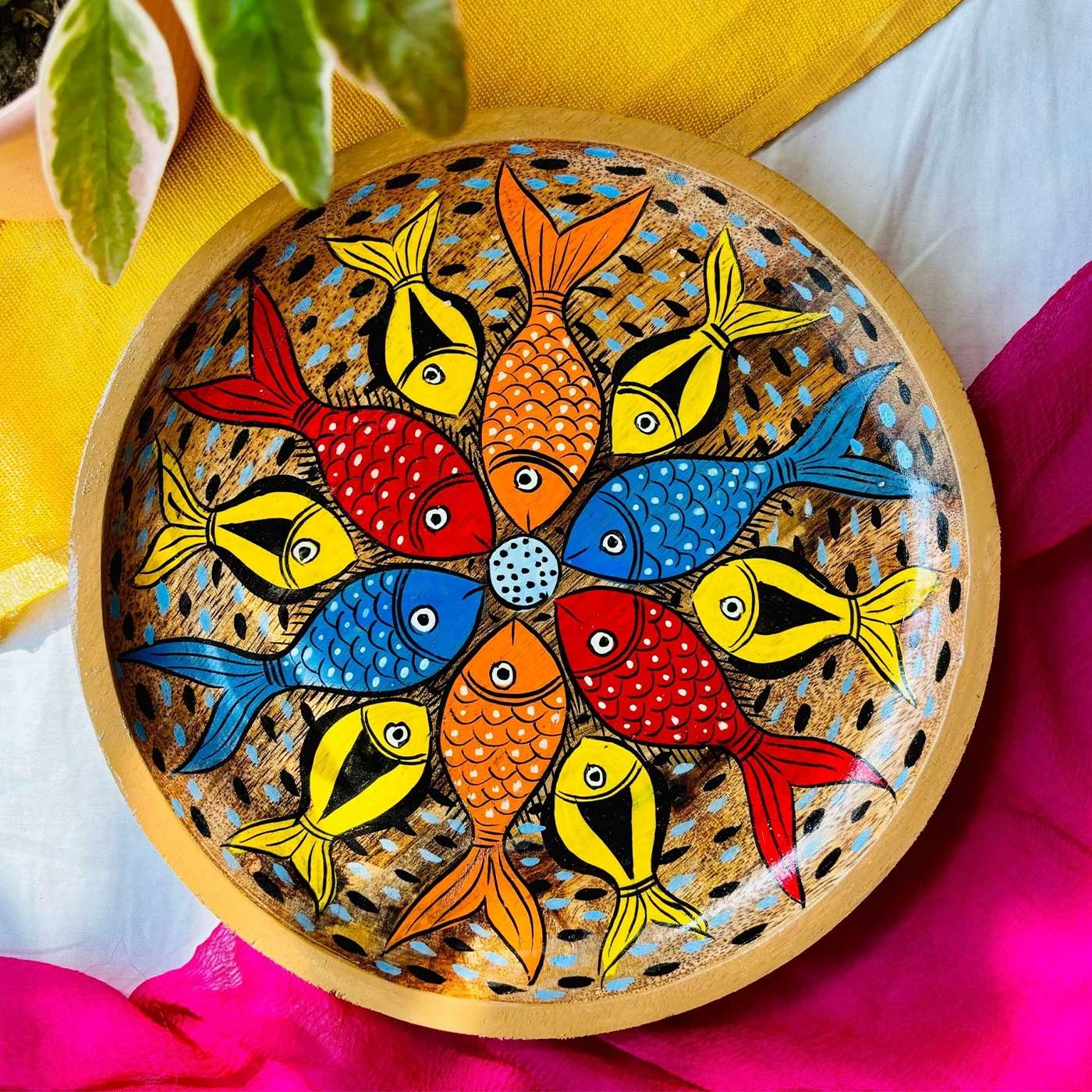 Buy Hand-Painted Pattachitra Taal Round Wooden Platter Online On Zwende