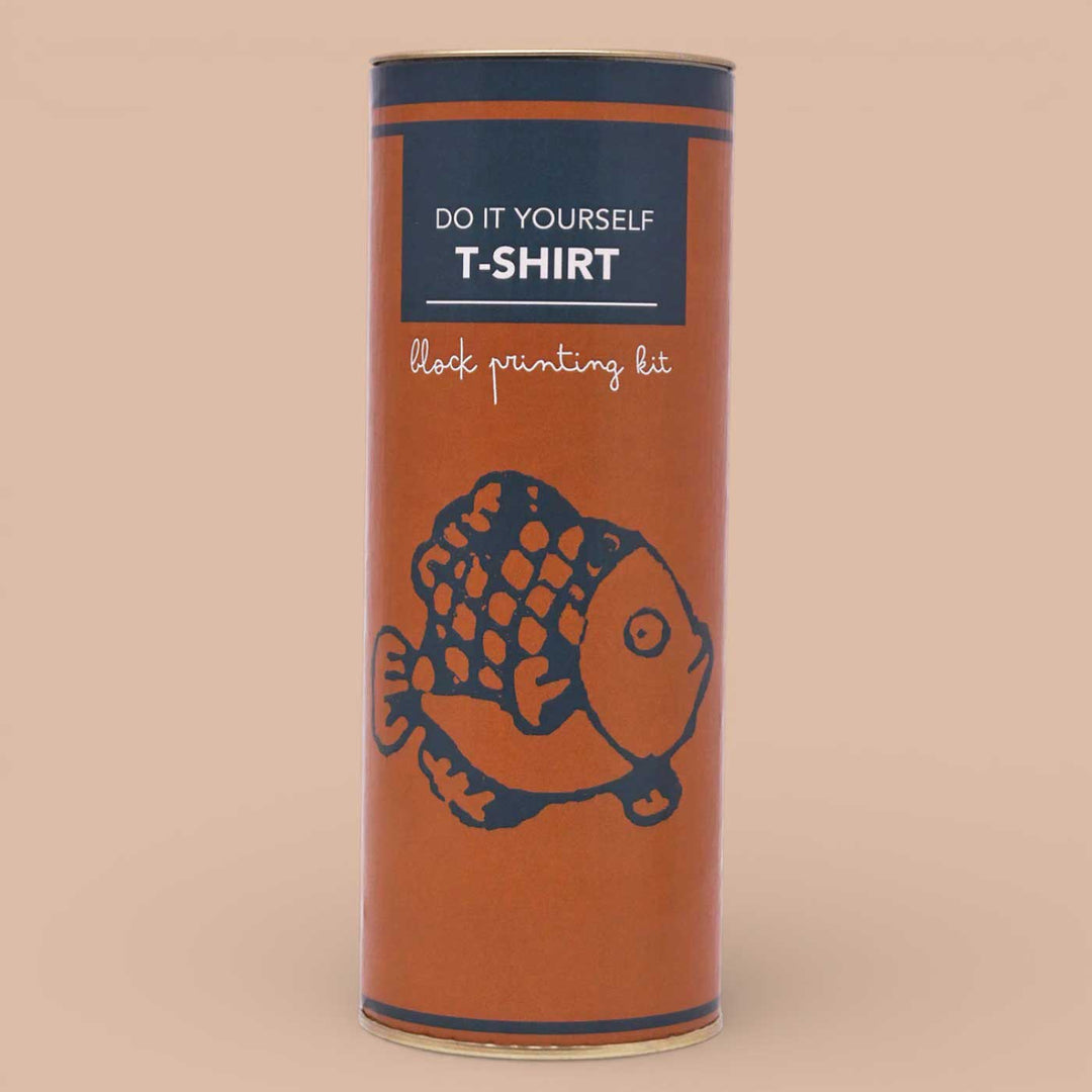 Fish Design T-shirt Block Print DIY Kit | 1 White Cotton T-shirt, 1 Fabric Paint And 1 Wooden Block