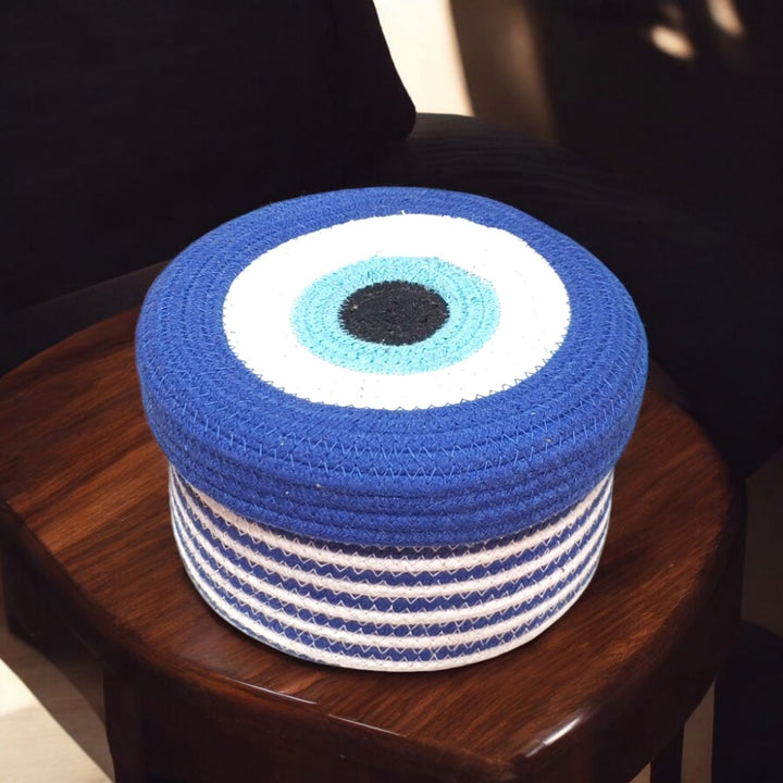 Handmade Coil Basketry Evil Eye Cotton Rope Basket