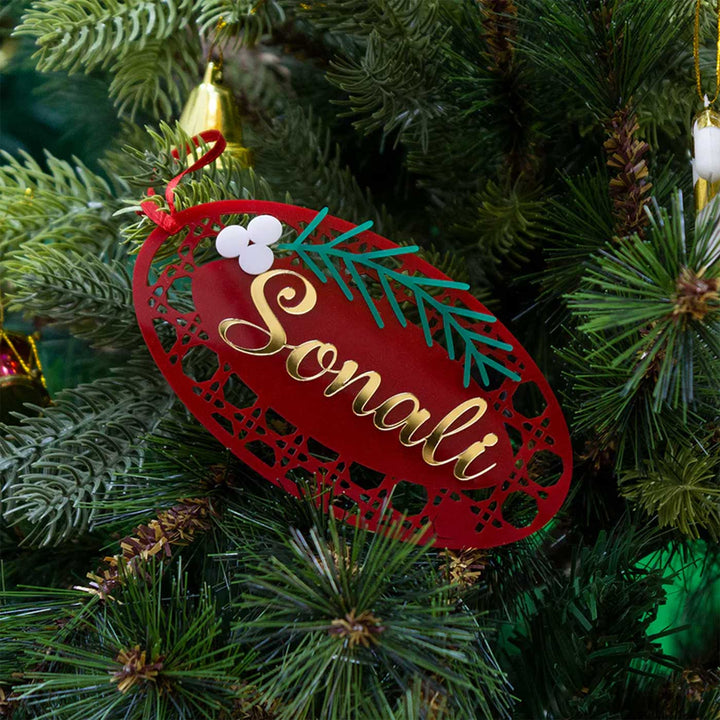 Personalized Pine Berry Rattan Tag Acrylic Ornaments For Christmas Tree Decoration