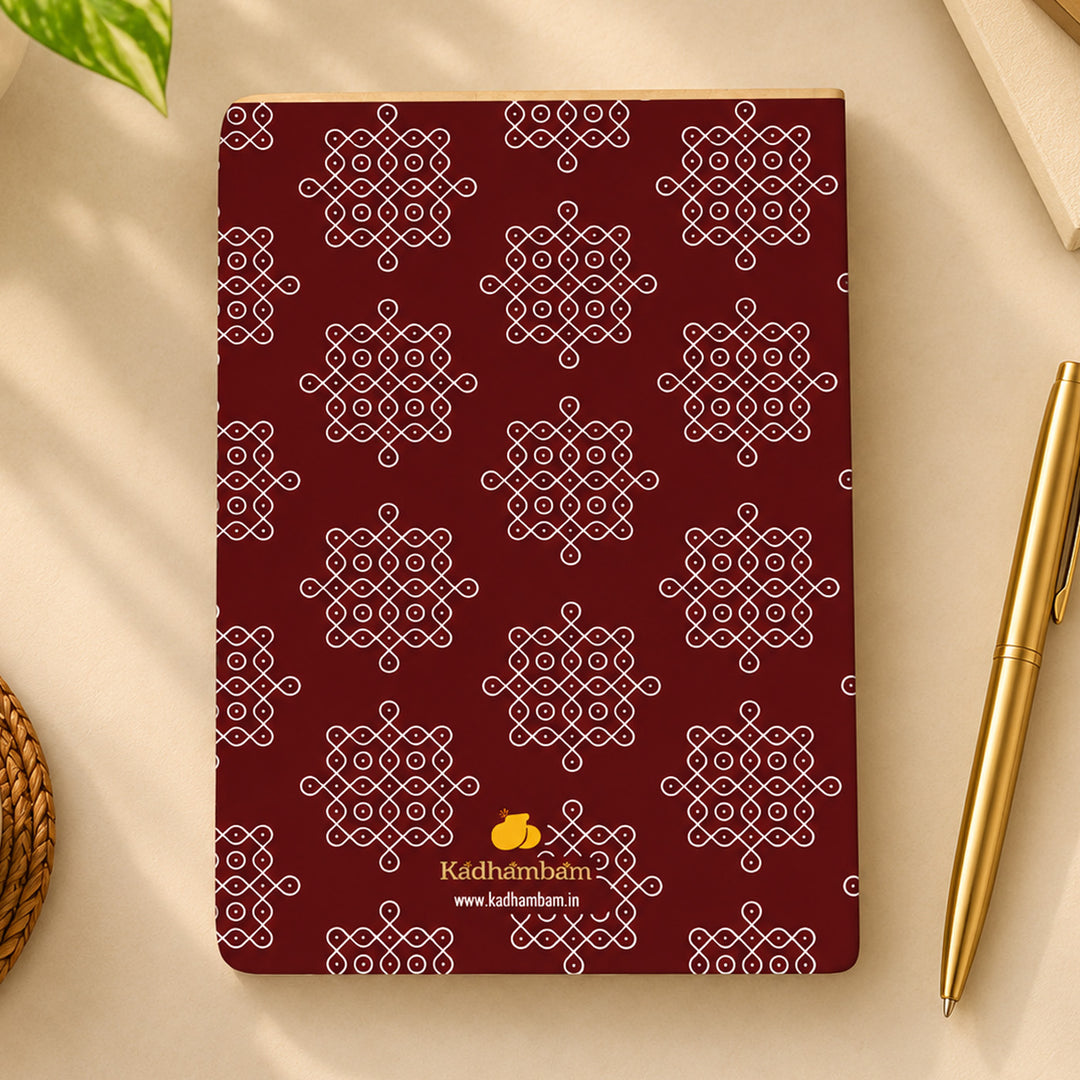 Maroon Kolam Pattern A5 Journal With Kanchipuram Weaves Heritage Cover For Festive Gifting