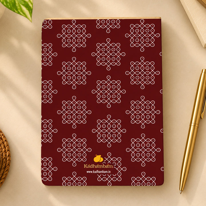 Maroon Kolam Pattern A5 Journal With Kanchipuram Weaves Heritage Cover For Festive Gifting