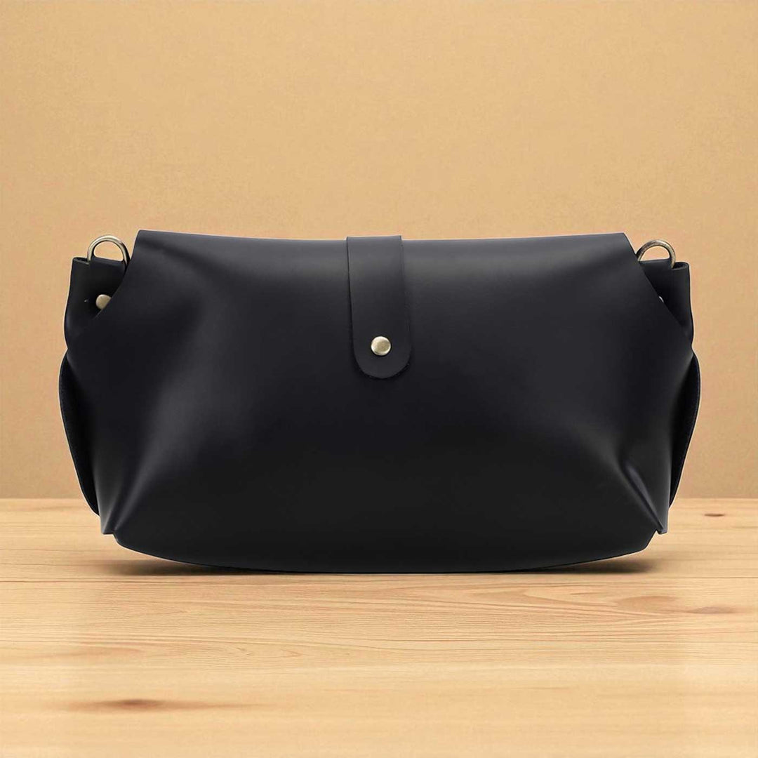 Handmade Solid Black Color Rexine Sling Bag