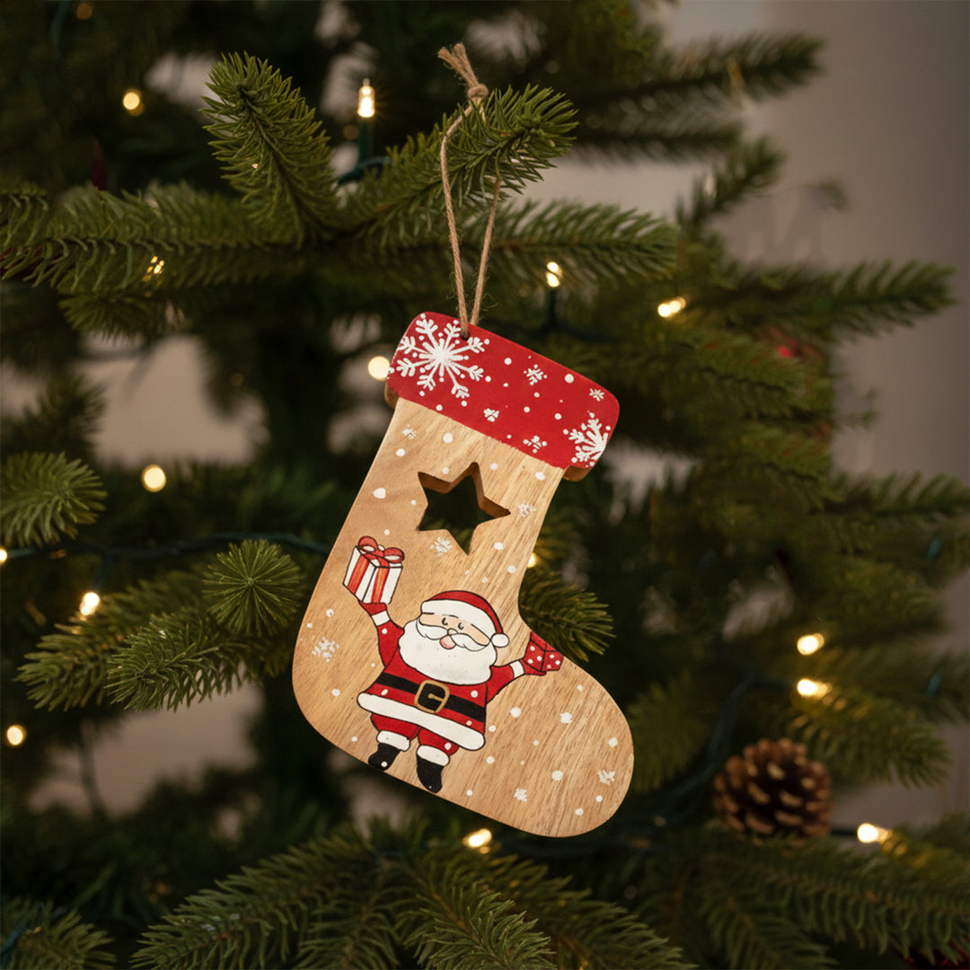 Hand-Painted Santa Wooden Ornament For Christmas Tree Decoration