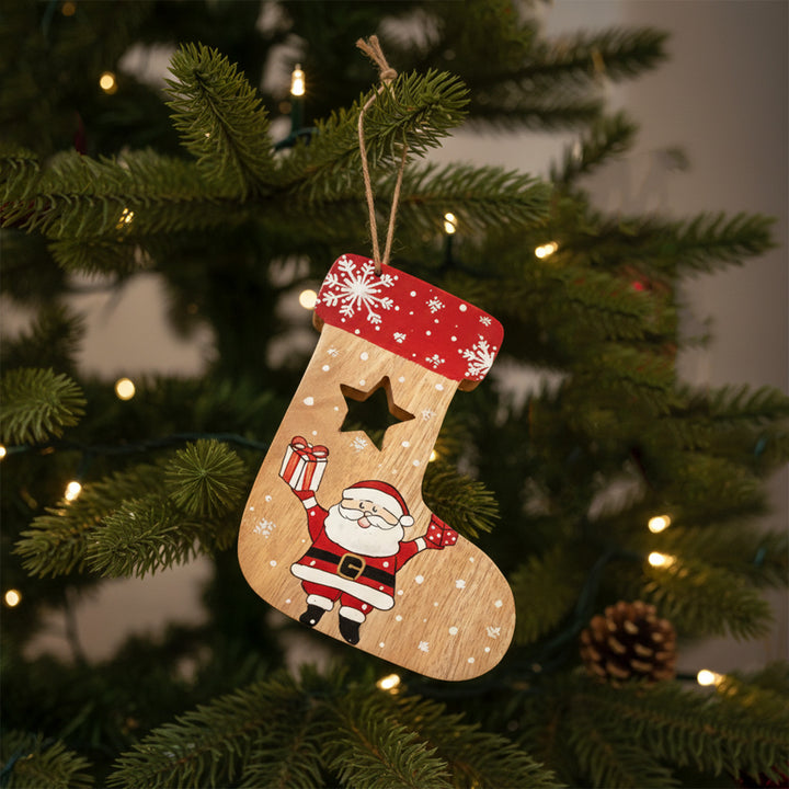 Hand-Painted Santa Wooden Ornament For Christmas Tree Decoration