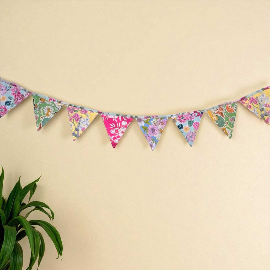 Handmade Multicolor Floral Upcycled Fabric Bunting