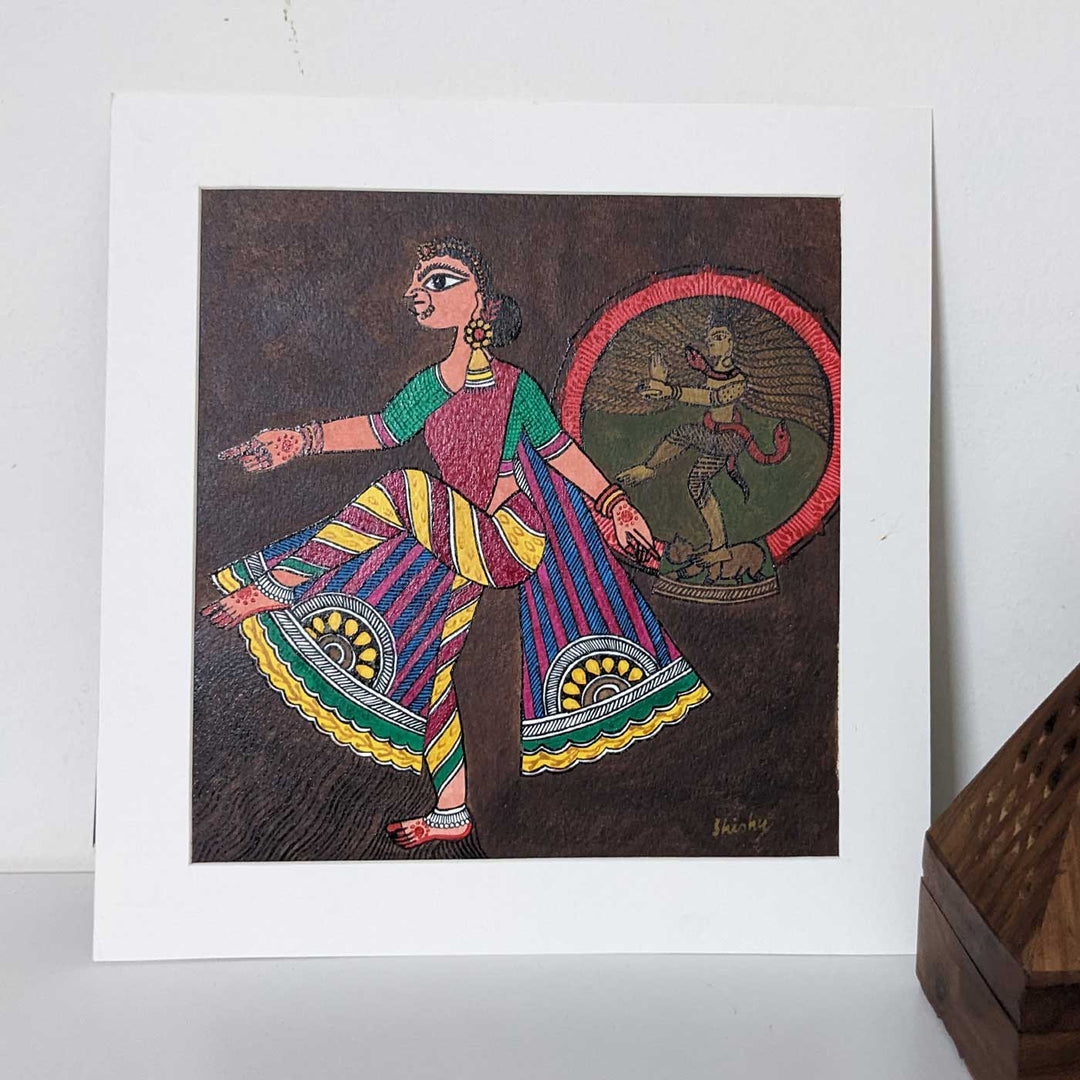 10 x 10  Inch | Dance of Divinity | Original Hanpainted Madhubani Painting | Natural Colors On Paper