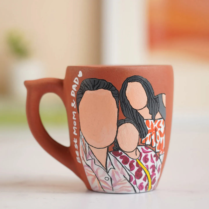 Photo Personalized Hand-Painted Mom And Dad Theme Terracotta Mug