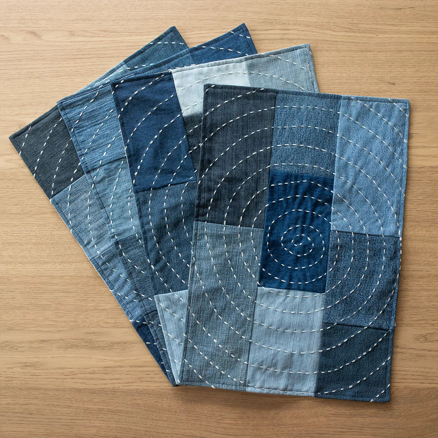Buy Upcycled Hand Embroidered Denim Spiral Eco-Friendly Table Mat ...