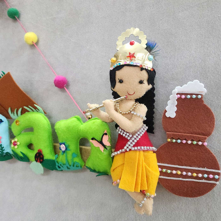 Personalized Shri Krishna Theme Felt Kids Name Plate