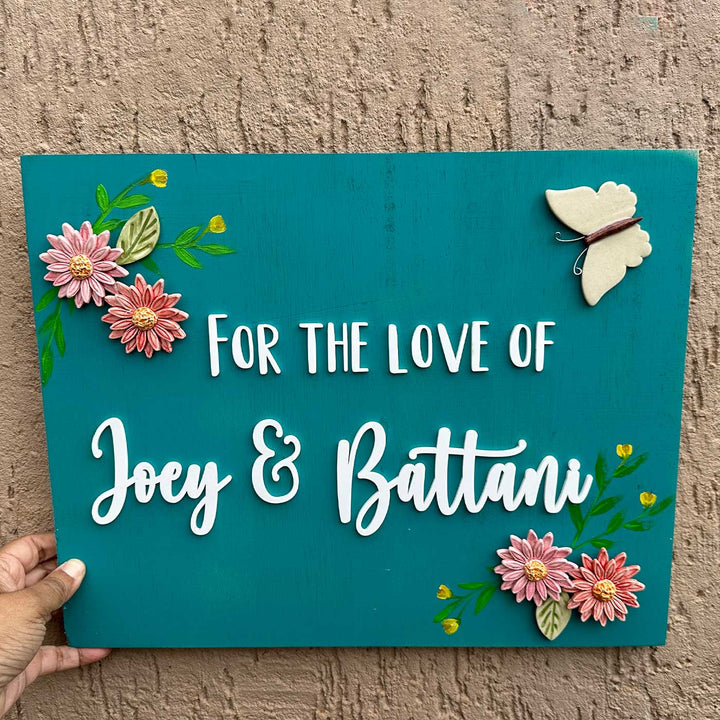 Personalized Handmade Floral Wooden Name Plate For Couples