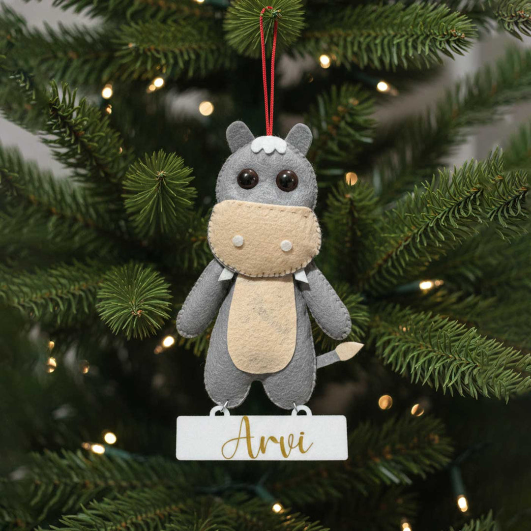Personalized Handmade Felt Baby Hippo Christmas Ornament