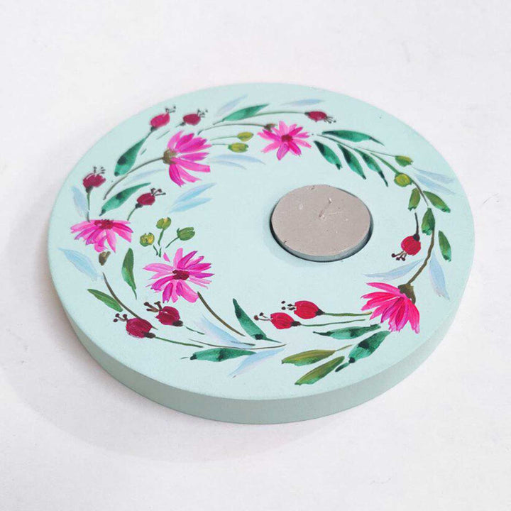 Hand Painted Floral MDF Wood Round Tealight Holder