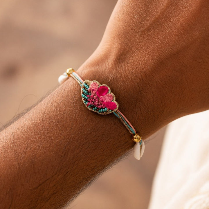 Handmade Flower Design Ghungroo & Shell Felt Rakhi For Brother