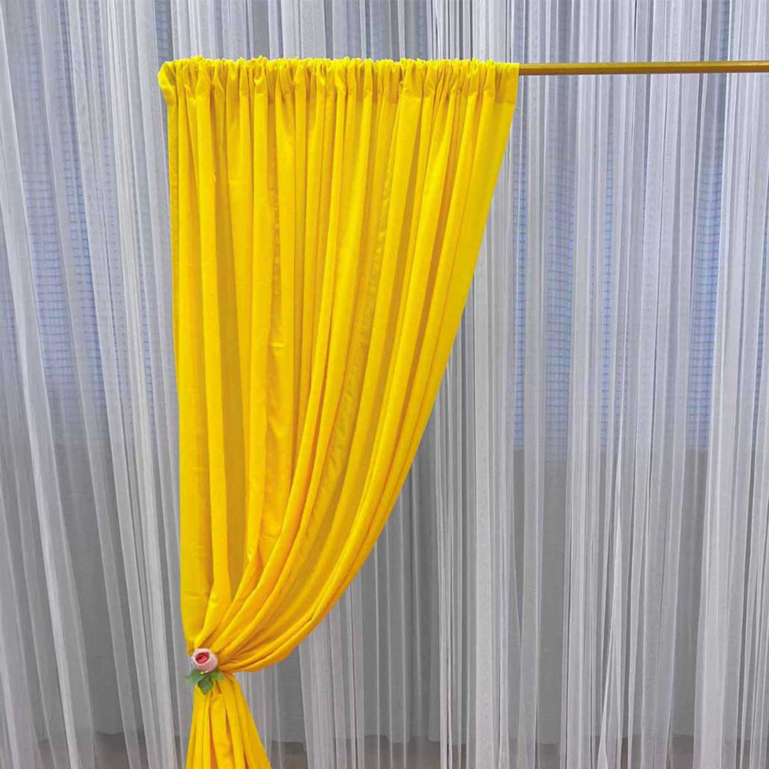 Reusable Yellow Butter Crepe Backdrop Drape, Ready-to-Hang For Haldi & Pooja Decor