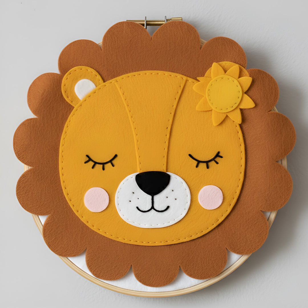 Handmade Lion Theme Felt Wall Hoop