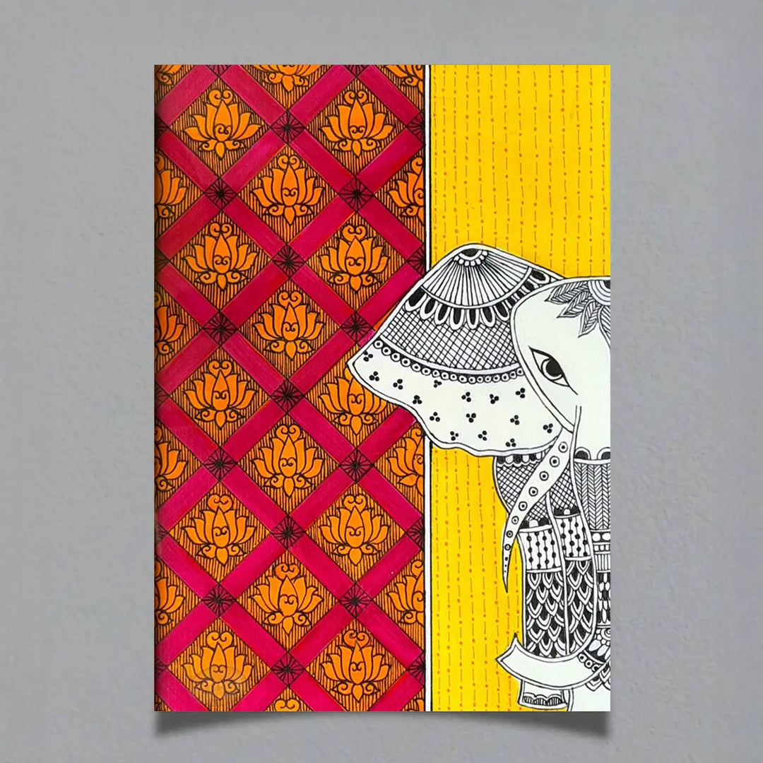 8 x 5 Inch | White Elephant | Original Hand Painted Madhubani Painting On Paper