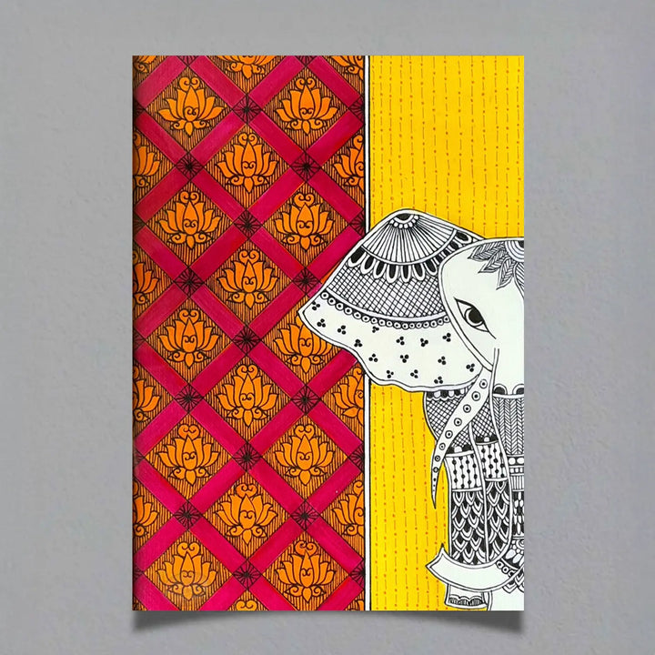 8 x 5 Inch | White Elephant | Original Hand Painted Madhubani Painting On Paper
