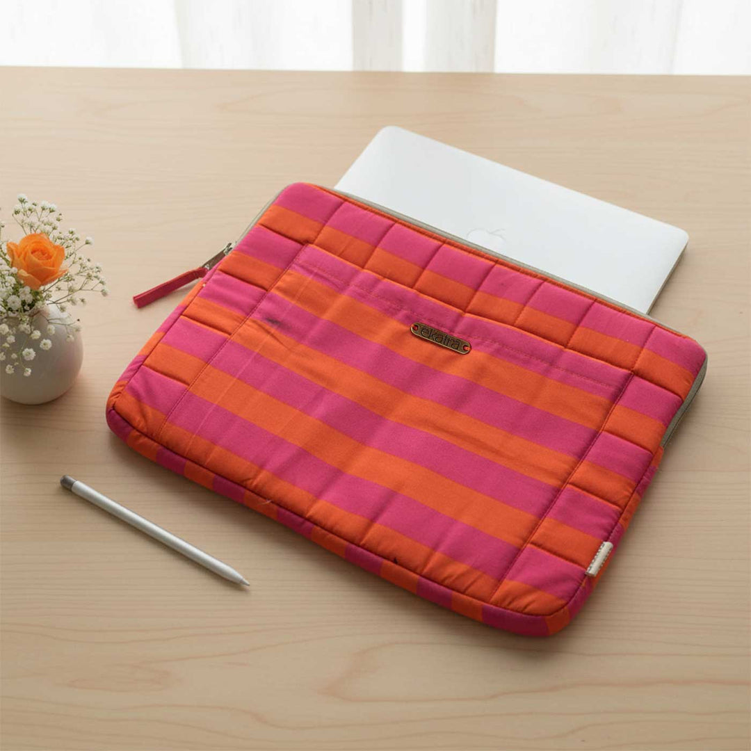 Handmade Sustainable Candy Pink Stripes Laptop Sleeve