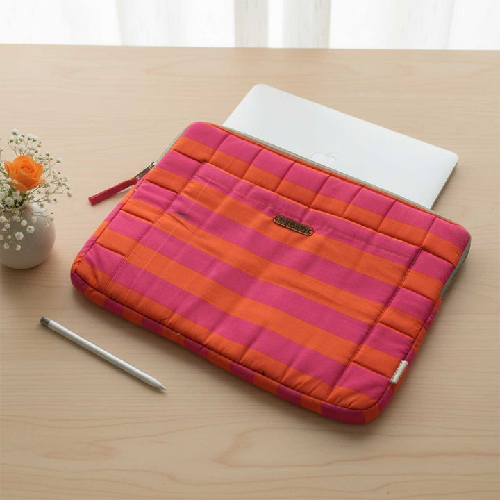 Handmade Sustainable Candy Pink Stripes Laptop Sleeve