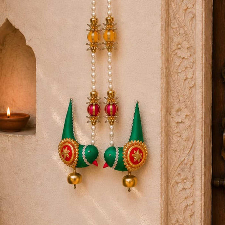 2 pc | Handcrafted Chidiya Gota Patti Bird Door Hangings with Ghungroo