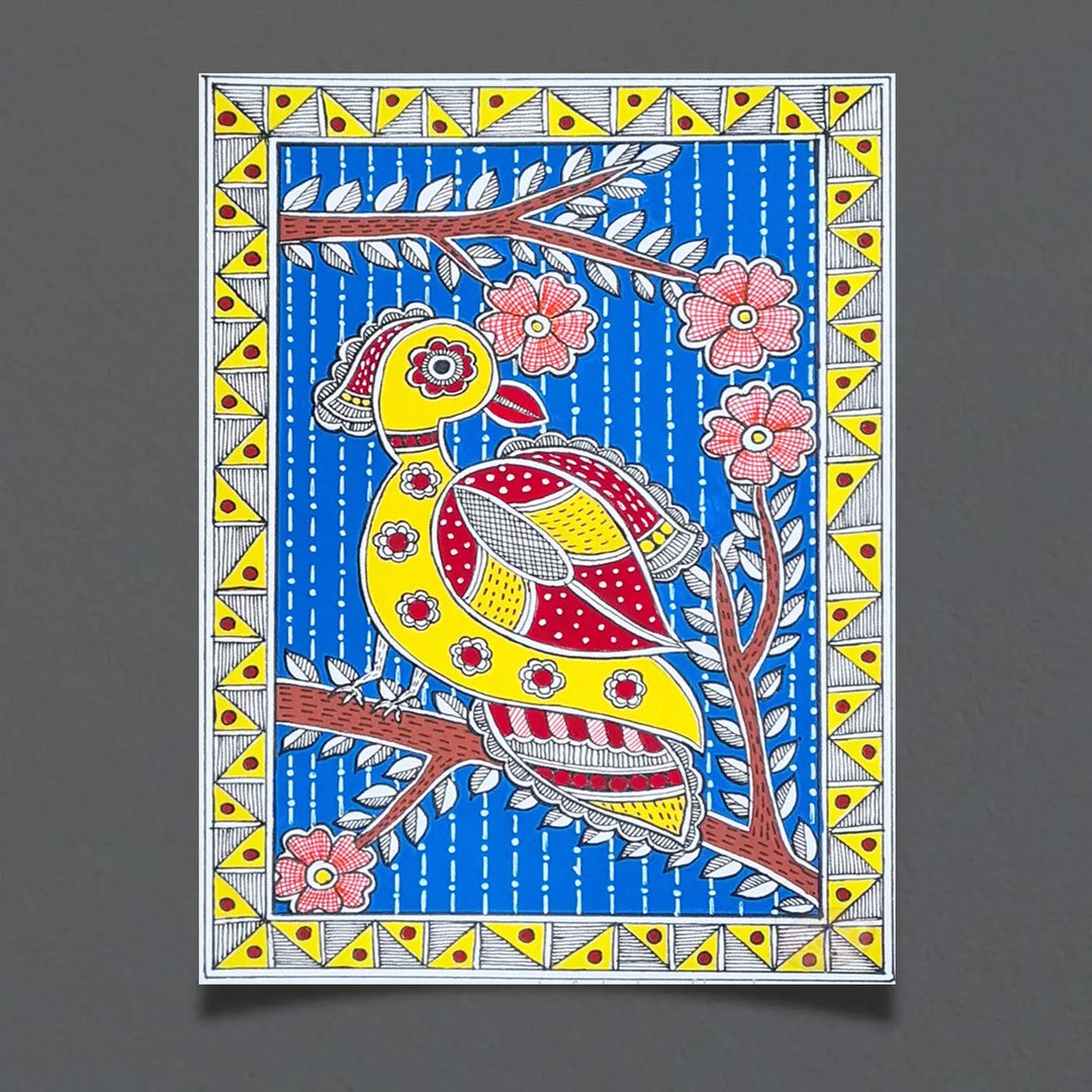 8 x 5 Inch | The Yellow Chirp | Original Hand Painted Madhubani Painting On Paper