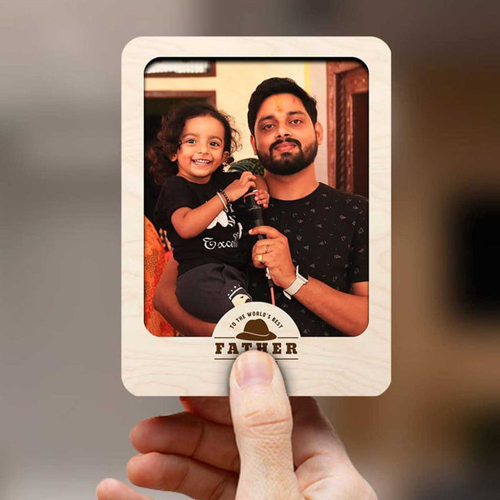 Photo Personalized Printed "Worlds Best Father" Wooden Fridge Magnet