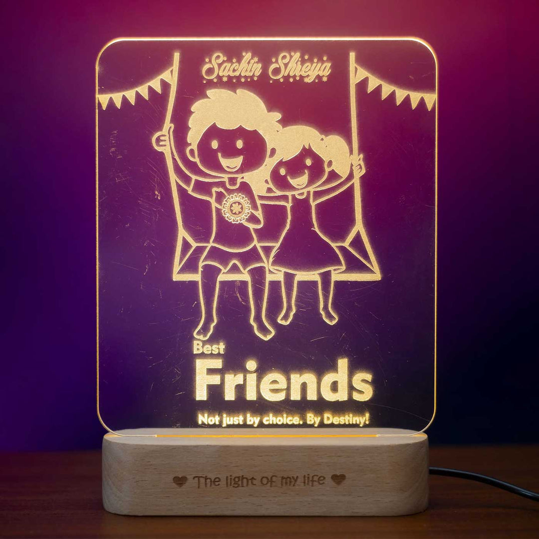 Personalized Engraved Swinging Siblings Acrylic Table Lamp