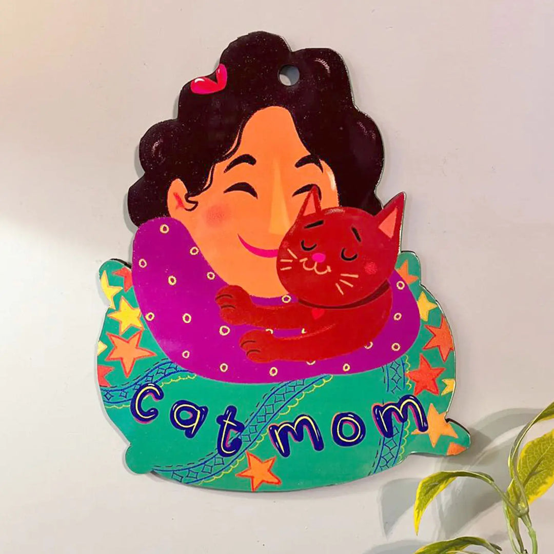 Printed Cat Mom Theme MDF Wood Wall Decor