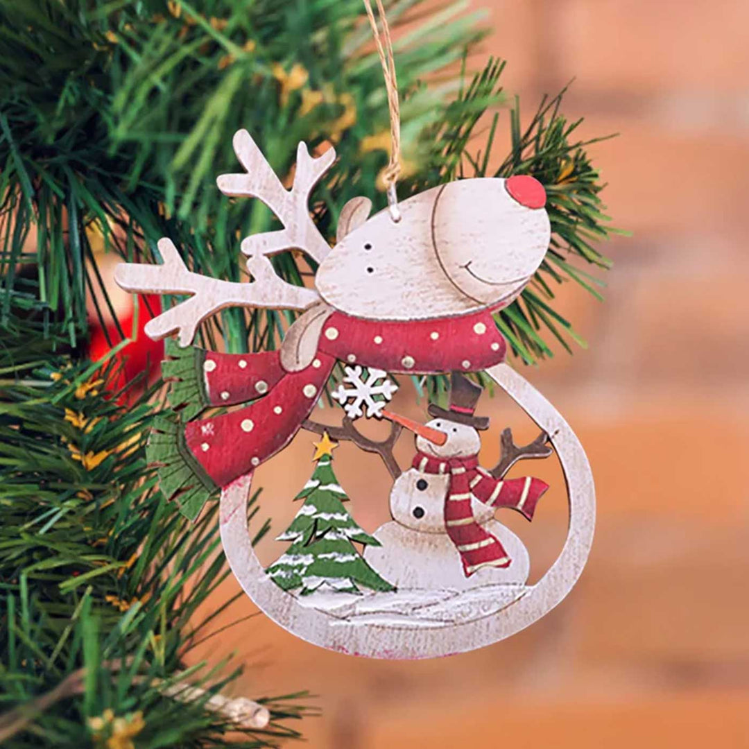 Handmade Rustic Rudolph Wooden Ornaments For Christmas Tree Decoration