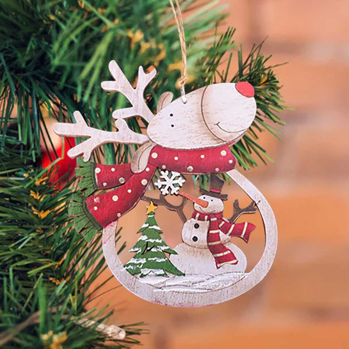 Handmade Rustic Rudolph Wooden Ornaments For Christmas Tree Decoration