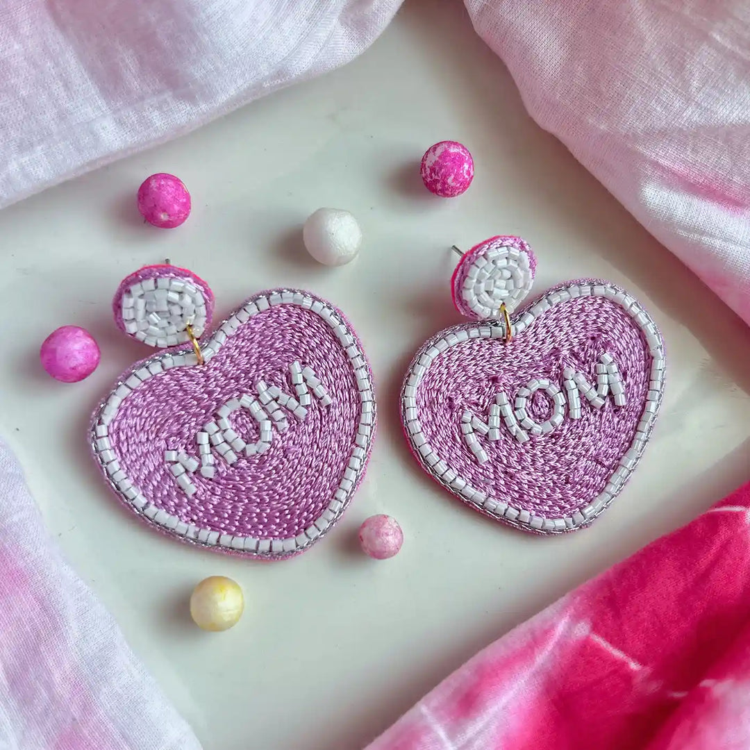 Handmade Beaded Mom Theme Earrings