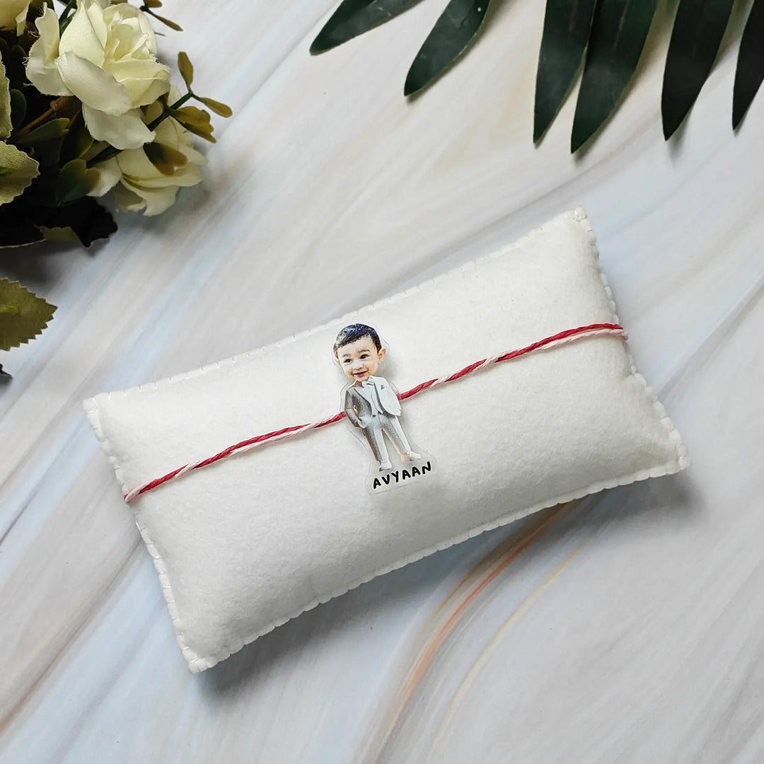 Photo Personalized Reusable Caricature Dapper Bro Theme Acrylic Kids Rakhi