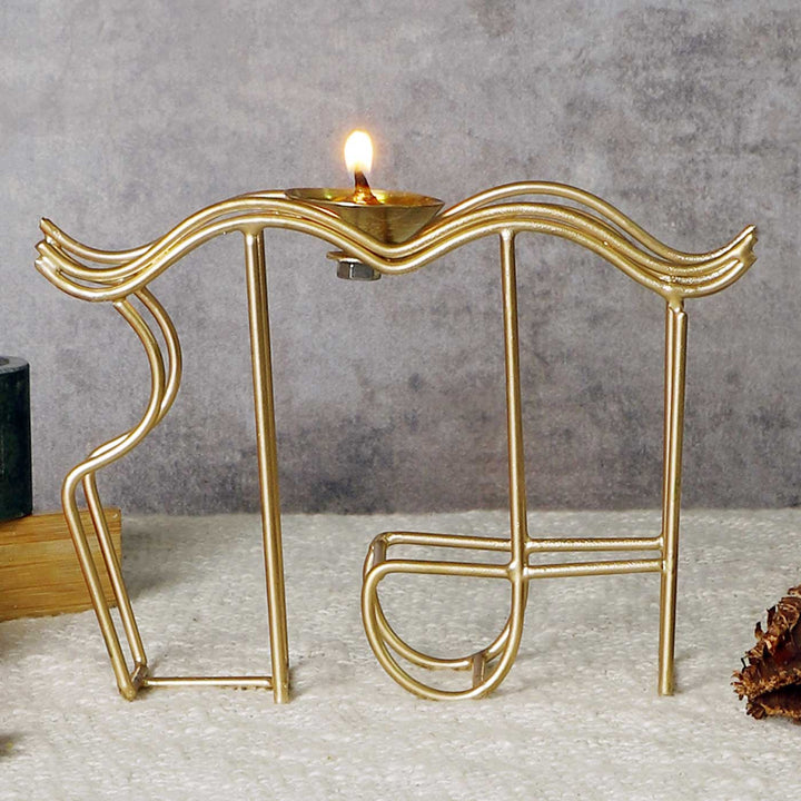 Handmade Ram Gold Akhand Iron & Brass Oil Lamp / Diya For Pooja Decor