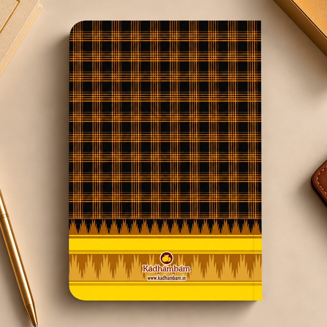 Yellow-Brown Checkered A5 Journal With Kanchipuram Weaves Heritage Cover For Festive Gifting