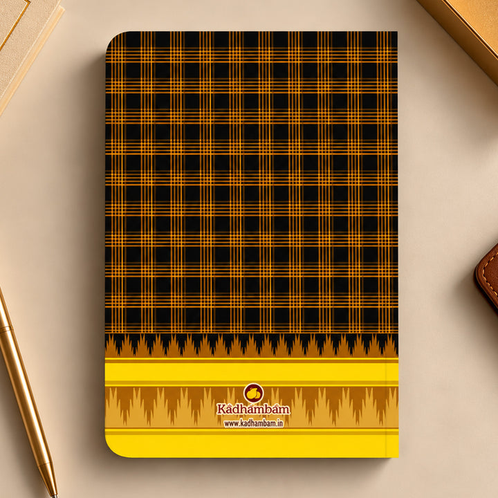 Yellow-Brown Checkered A5 Journal With Kanchipuram Weaves Heritage Cover For Festive Gifting