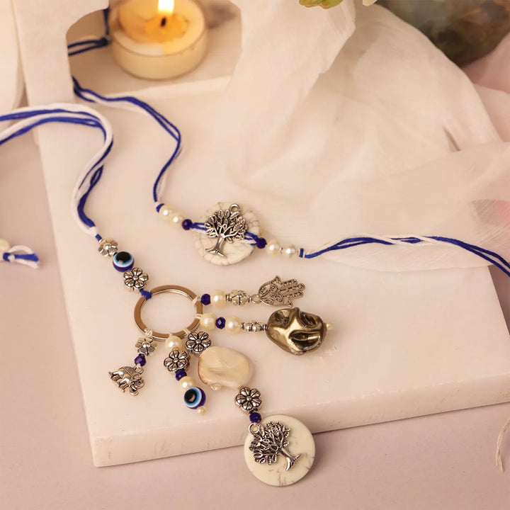 Handmade Wishing Tree & Evil Eye Bhaiya Bhabhi Rakhi With Roli Chawal | Set Of 2