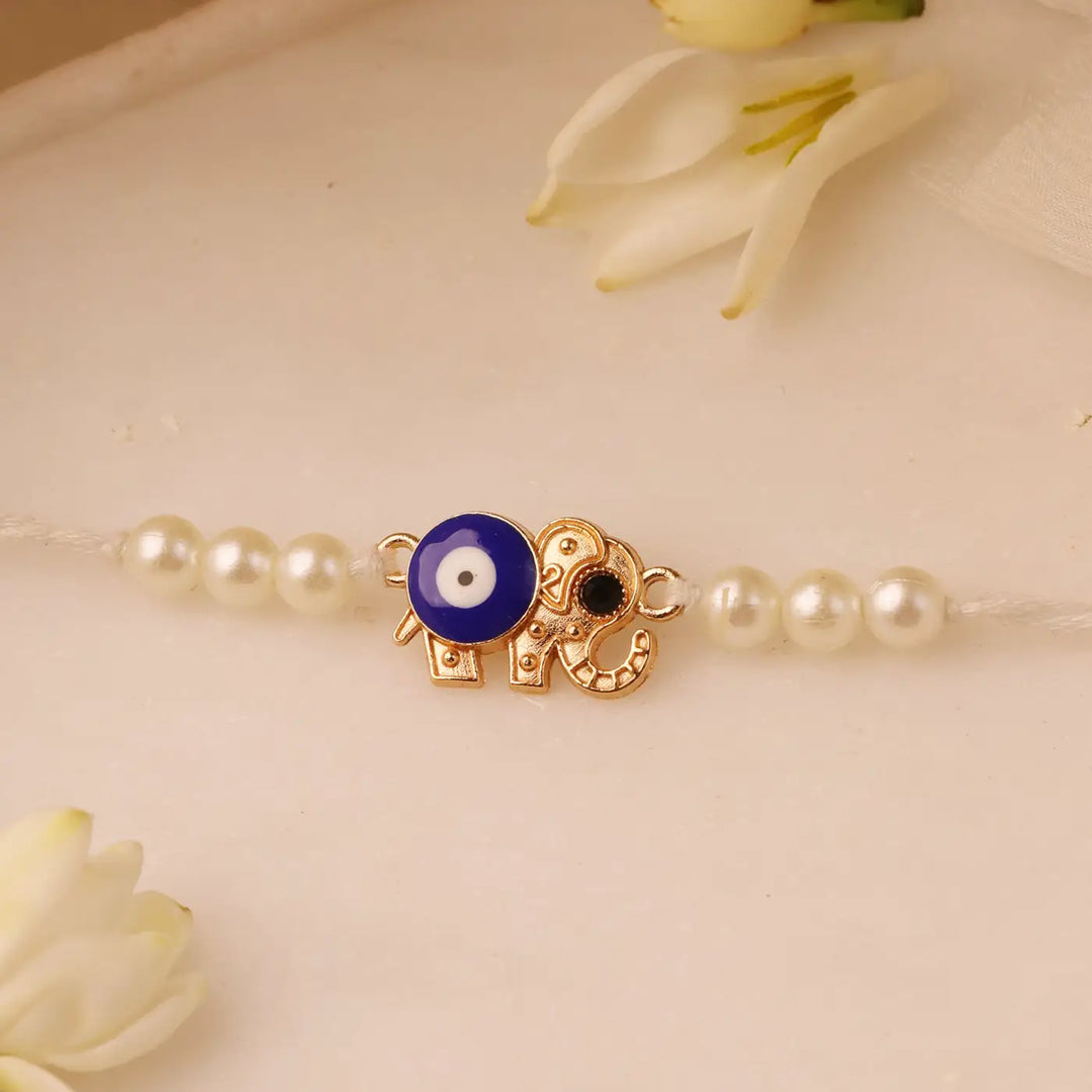 Handmade Evil Eye Elephant Rakhi With Roli Chawal