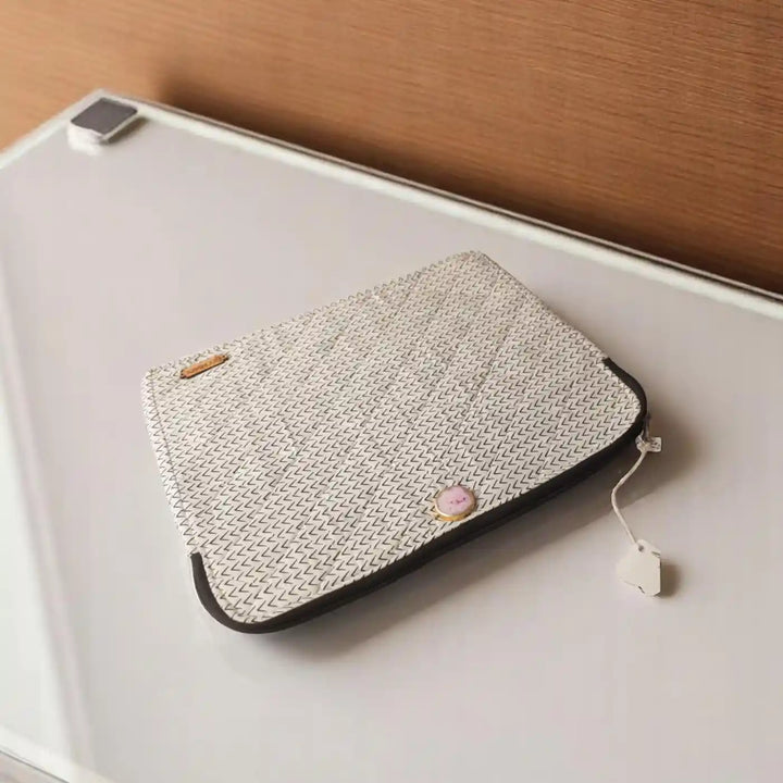 Black And White Ecofriendly Cotton Durable & Stylish Laptop Sleeve With Agate Accent | 14 x 11 inch
