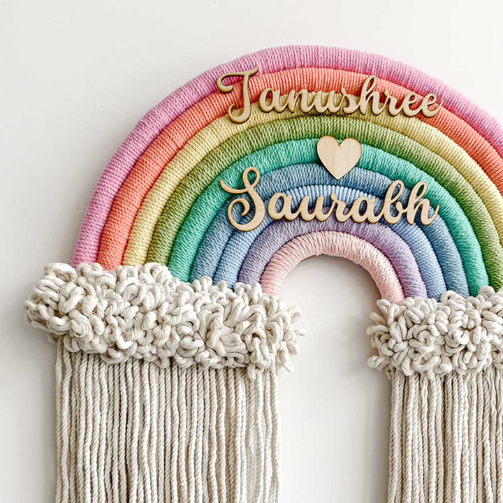Personalized Handmade Macrame Big Rainbow Design Cotton Name Plate