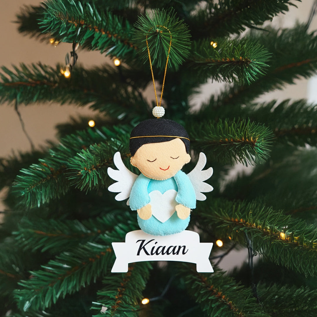 Personalized Felt Blue Baby Angel Ornament For Christmas Tree Decoration
