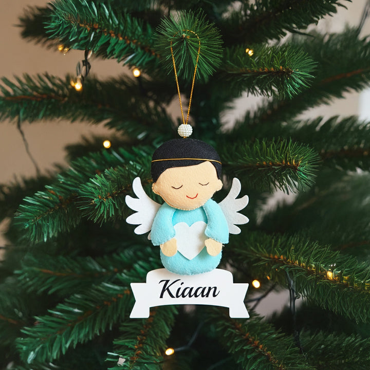 Personalized Felt Blue Baby Angel Ornament For Christmas Tree Decoration