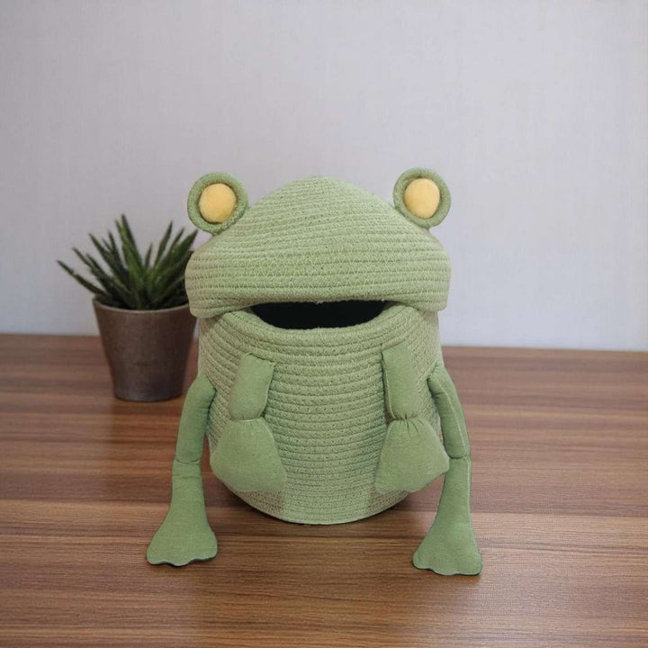 Handmade Coil Basketry Cute Frog Design Cotton Rope Basket for Kids