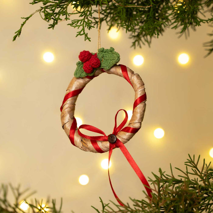 Handmade Banana Berry Bow Accent Wreath Hanging Christmas Ornaments