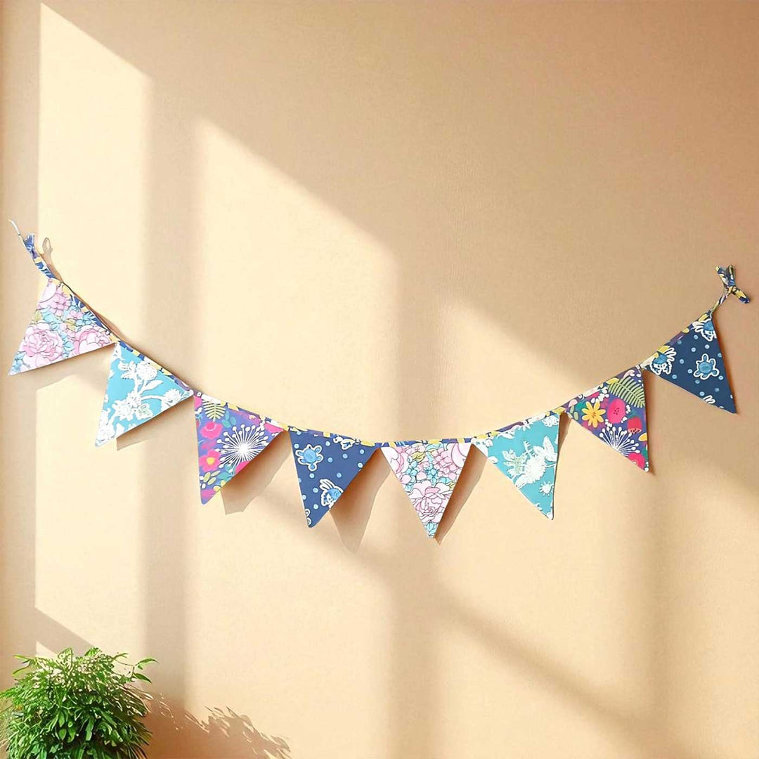 Handmade Blue Floral Upcycled Fabric Bunting & Garland | Set Of 2