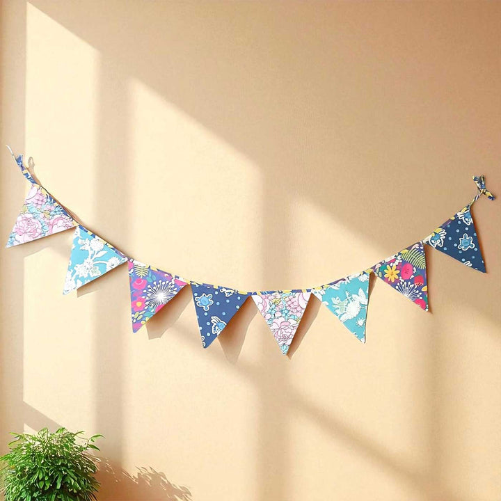 Handmade Blue Floral Upcycled Fabric Bunting & Garland | Set Of 2