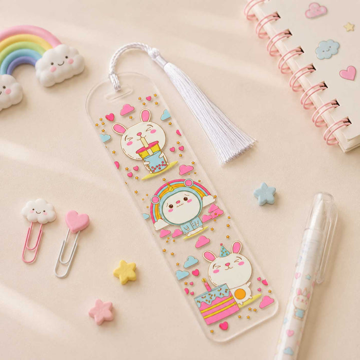 Kitty Theme Handmade Acrylic Bookmark With Tassel For Book Lovers