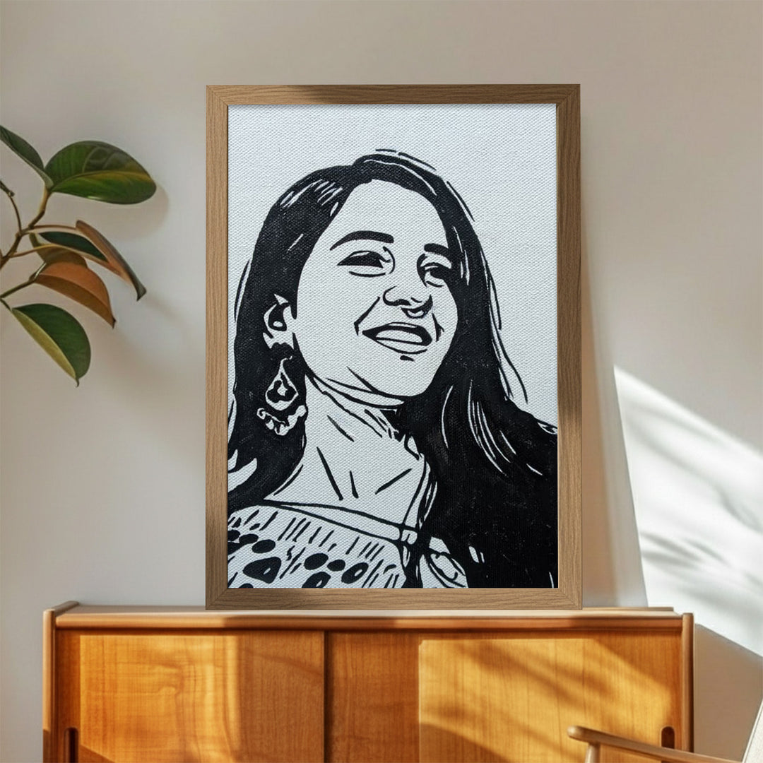 Photo Personalized Black & White Hand Painted Portrait With Premium Wooden Frame