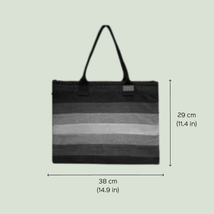 Upcycled Striped Denim Eco-Friendly Laptop Tote Bag