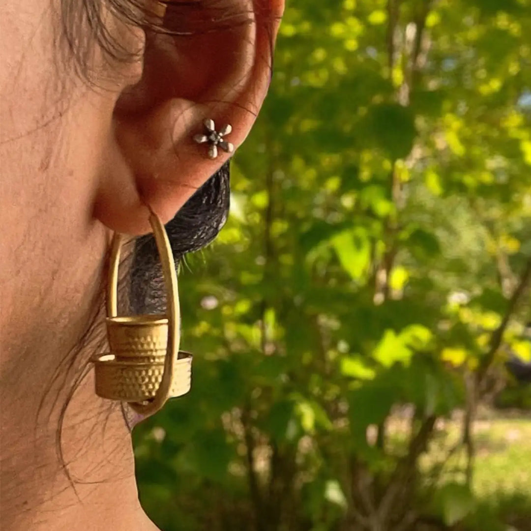 Handmade Polymer Clay Kaapi Handi Design Hoop Earrings